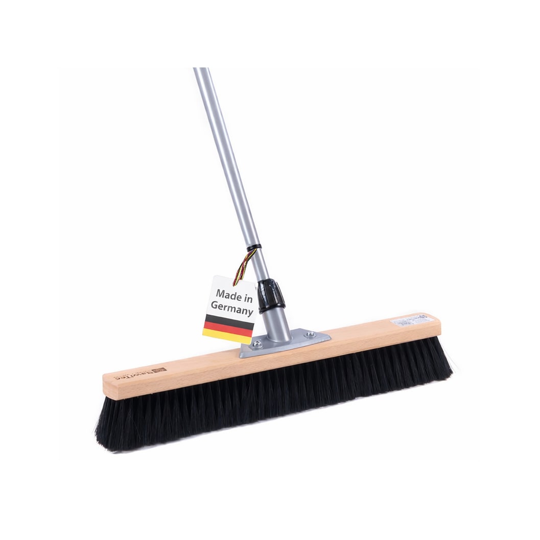 Hochwertiger Saalbesen 40cm Breit schwarze weiche Kunsthaar Borsten mit Teleskopstiel verstellbar ausziehbar Besen mit Stiel für Innen