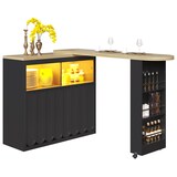 thumbnail of Bartisch ausziehbar 205x39x100 cm mit LED-Beleuchtung Stauraum Rollen und USB-Anschluss MDF Glas Schwarz für Küche Wohnen
