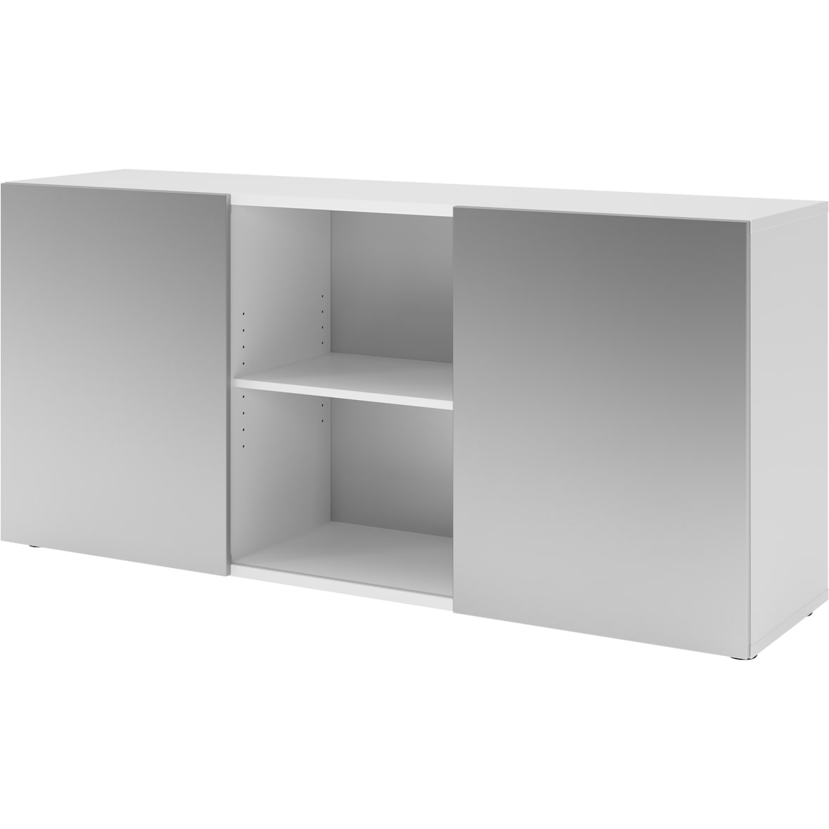 bümö Schwebetürenschrank, Sideboard Weiß/Silber - Büromöbel Sideboard Holz 160cm breit, 42cm schmal, Büro Schrank mit Schwebetür für Flur oder als