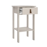 thumbnail of WellHome - Nachttafeltje met 1 lade en metalen of leren handgreep in kleur Beige-grijs 40 x 35 x 71 cm - Guadalquivir