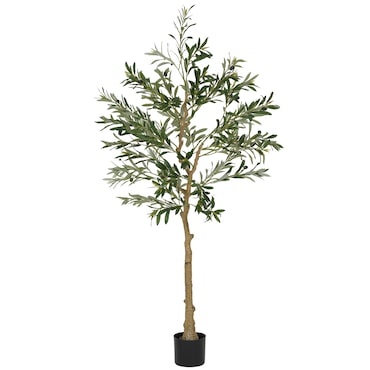 HOMCOM olivo artificial 150 cm planta artificial decorativa grande árbol artificial de interior con 32 aceitunas decoración para hogar oficina verde