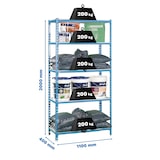 thumbnail of SimonRack Metallregal, 2000x1100x400 mm, 5 Ebenen, Metallboden, 200 kg Biegepunkt, Blau/Weiss - Simonclick