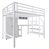 thumbnail of Hochbett 140x200 mit Kleiderschrank, Regalen, Schreibtisch und Ablageleiter, Weiß – Multifunktionales Bett für zimmer