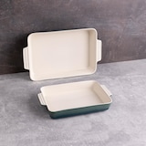 thumbnail of BERGNER Excalibur - Set van 2 rechthoekige groene ovenschalen van steengoed met 2 siliconen keukenbenodigdheden