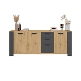 thumbnail of Buffet Loft - Decor Chene Artisan Et Melamine Gris Ombre - 3 Portes Et 3 Tiroirs - L 220 X P 52 X H 86.5 Cm - Parisot