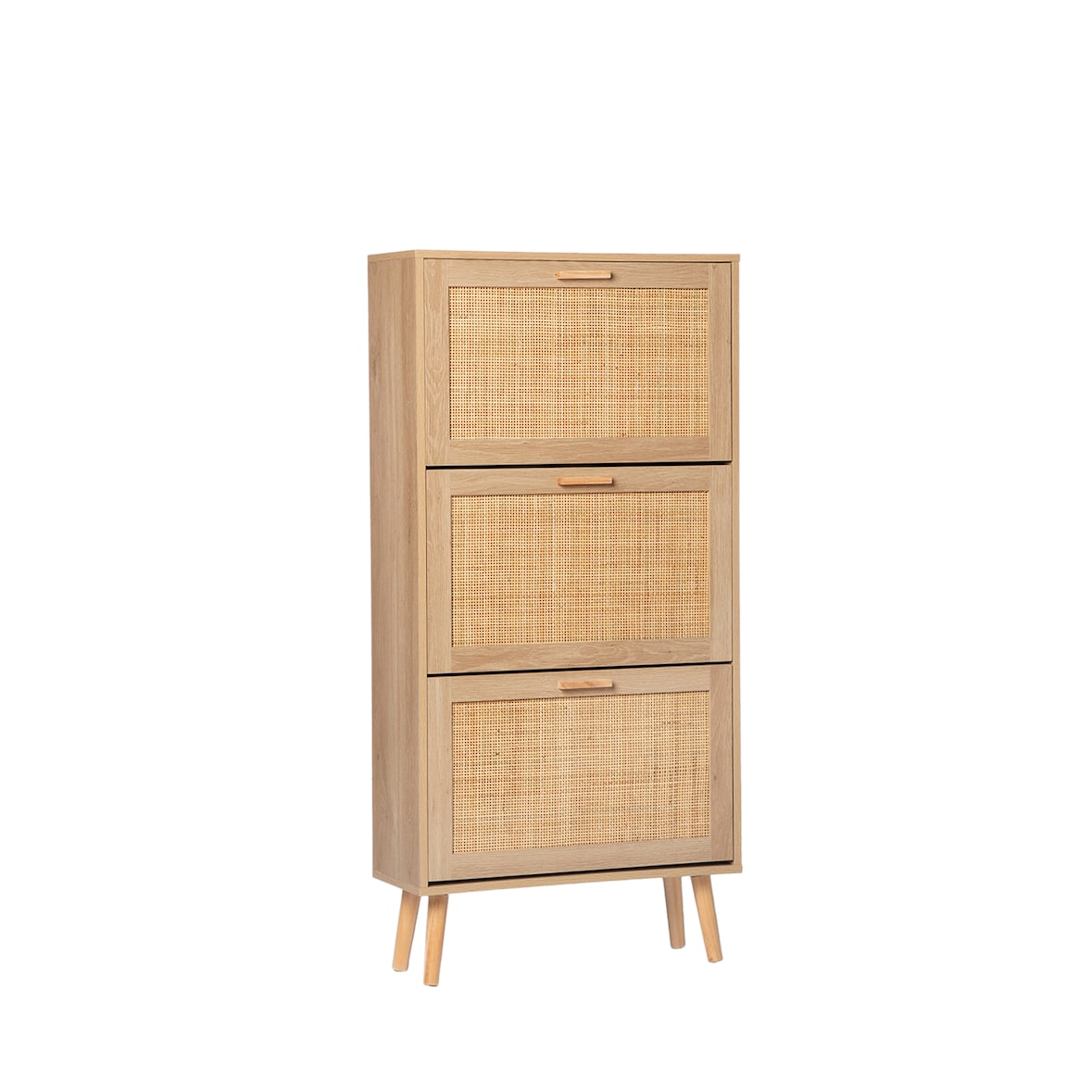 KLAST Zapatero estrecho en madera color natural y ratán natural Tahiti