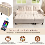 thumbnail of Multifunktionales L-Form Sofa mit Hocker, LED-Beleuchtung, USB-Anschluss, Chenille-Stoff, 500 kg belastbar, Gesamtgröße 185x135x85 cm, Beige