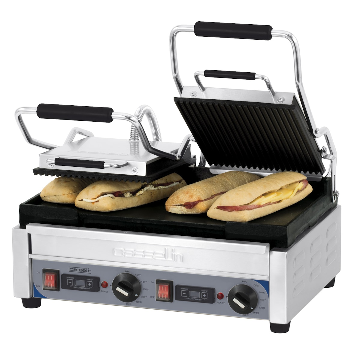 Panini grill dubbel geribbelde - gladde met timer CGP2RLPT Casselin