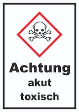 thumbnail of Schild akut toxisch Toxizität Totenkopf hochkant A5 Rückseite selbstklebend