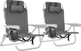 thumbnail of tectake, silla de playa plegable de aluminio coral, respaldo ajustable 5 posiciones, mochila integrada, 63x101x40 cm, gris