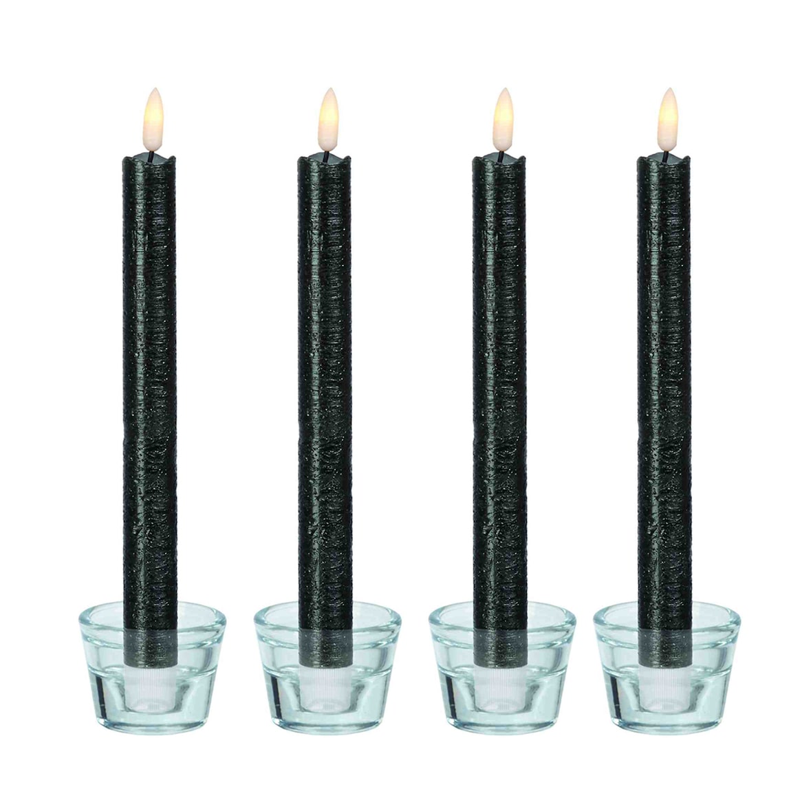 LED Kerze 4er SET Tafelkerze Stabkerze Echtwachs bewegliche Flamme Timer schwarz