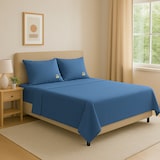 thumbnail of Benetton - Conjunto de cama king size de 4 peças: lençol plano (260x280cm), lençol justo (200x200cm), 2 fronhas (50x80cm) 100% algodão azul