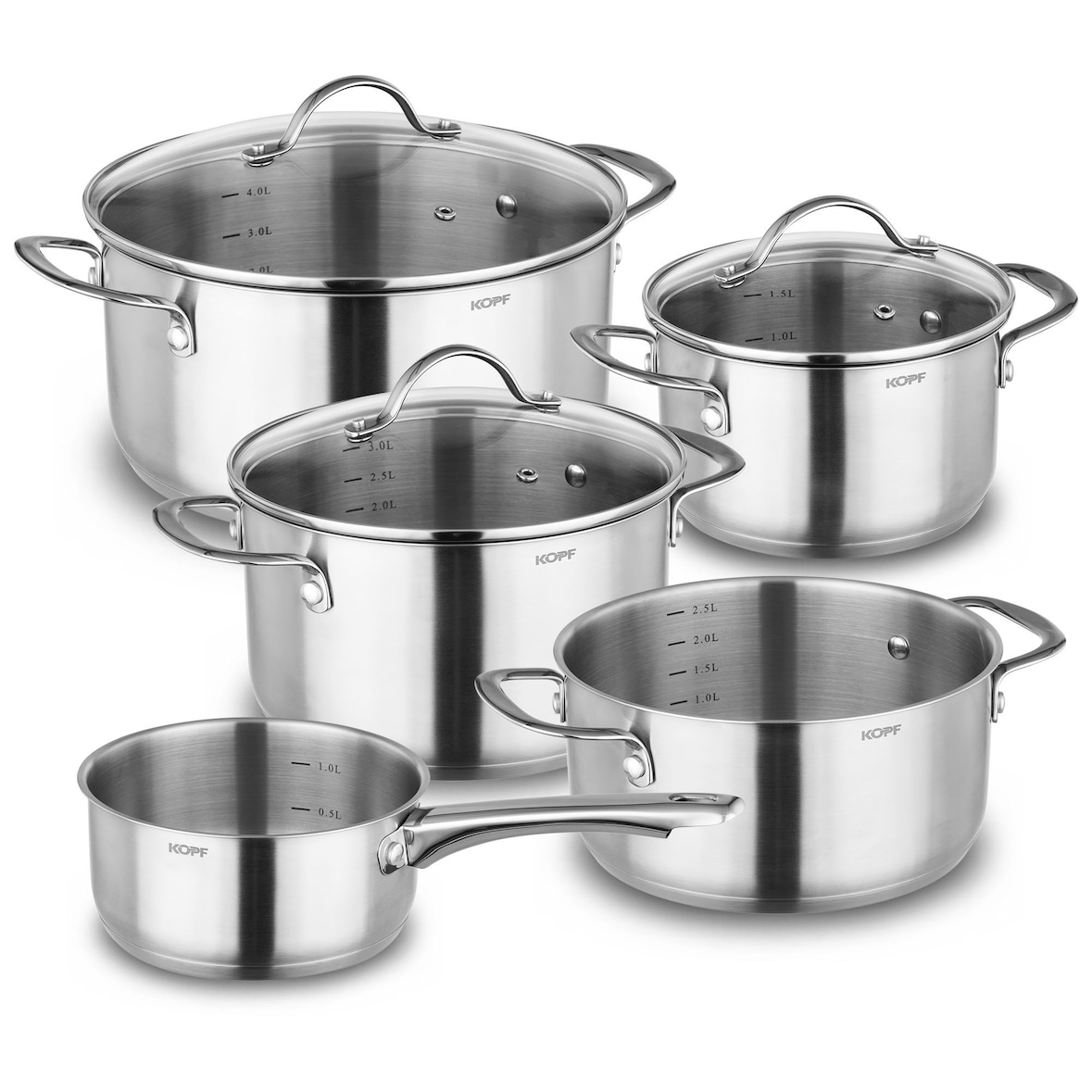 KOPF Topfset Induktion Clara 8-teilig | Kochtopf-Set für alle Herdarten | Literskala | Edelstahl