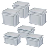 thumbnail of Set, 6 Euroboxen mit Deckel, Industriequalität, 3x LxBxH 300 x 200 x 150 mm, 3x 300 x 200 x 220 mm, grau