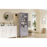 thumbnail of Merax armario alto de baño 57.4 x 28.5 x 162.5 cm, puertas de cristal y baldas regulables, gris