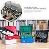 thumbnail of HMF Geldkassette abschließbar, Kasse mit Euro Münzzählbrett, 3 Banknotenfächer, 25 x 18 x 9 cm, Silber