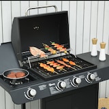 thumbnail of Barbacoa de Gas BBQ con Ruedas Parrilla 3+1 Quemadores 11,6 KW 2 Mesas Laterales Armario de 2 Puertas y Termómetro Acero Inoxidable 110x50x100 cm