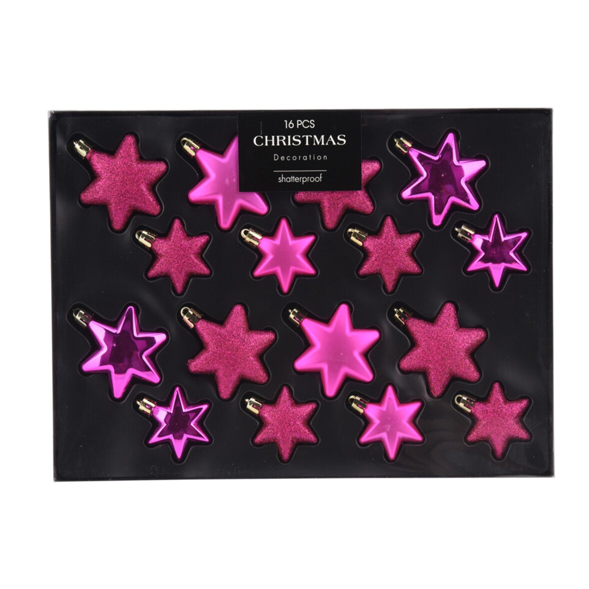 16tlg Weihnachtskugel Christbaumkugeln Baumkugel Set Sterne Pink