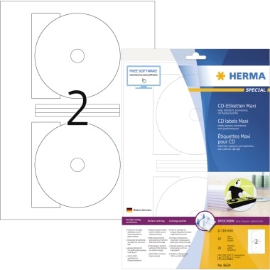 HERMA Etikett SuperPrint 8624 116mm CD Maxi ws 20 St./Pack.