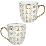 thumbnail of 2er Set Jumbobecher 450 ml Porzellan Tanne Weiß Gold Tee-Tasse Kaffee Glühwein