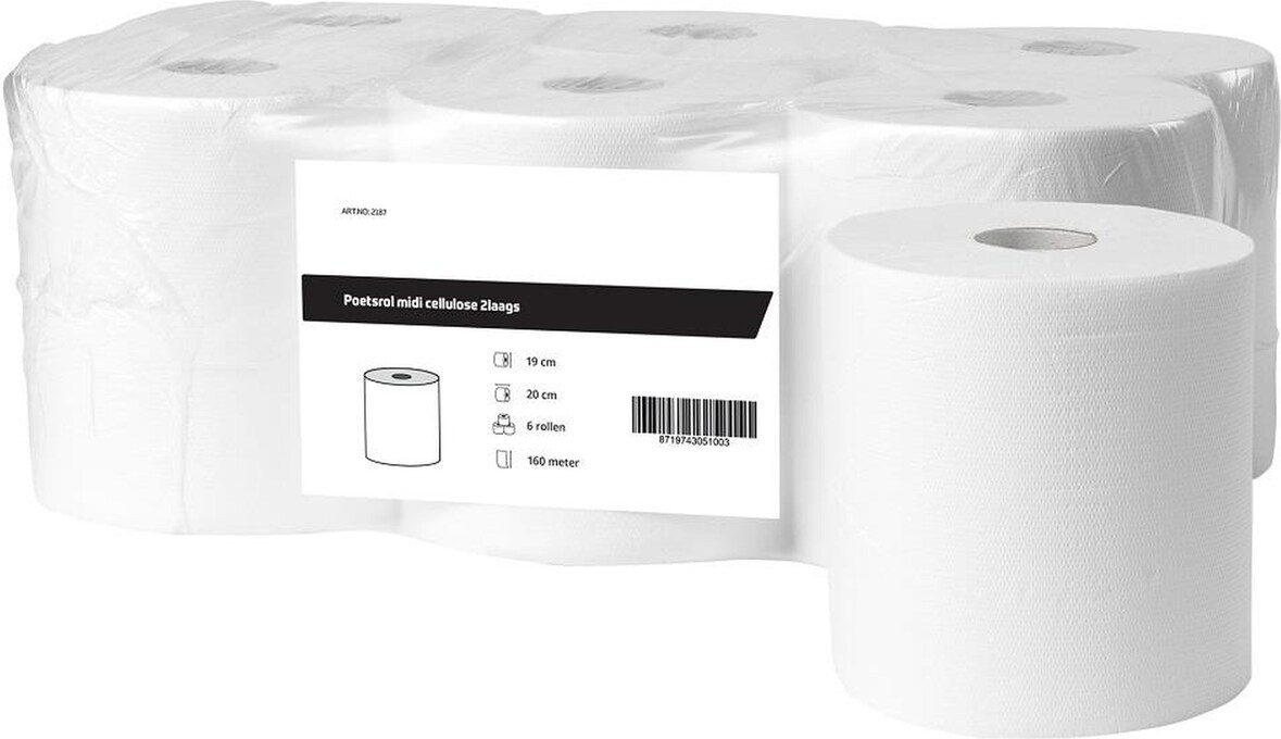 Putzrollen midi | Zellstoff | 1-lagig | 20 cm | 300 Meter | 6 Rollen