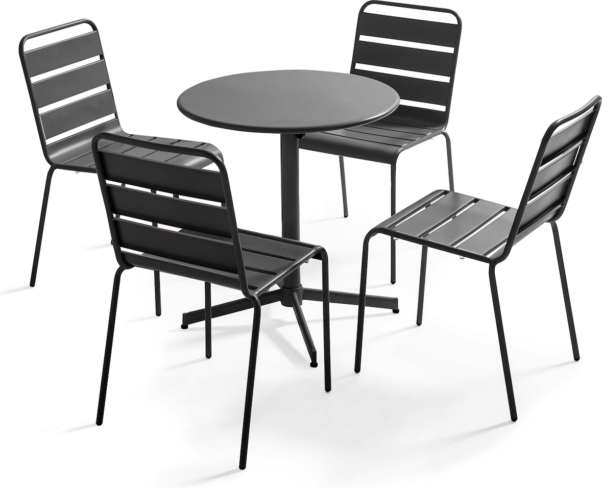 Ensemble table de terrasse ronde et 4 chaises anthracite - Oviala | METRO