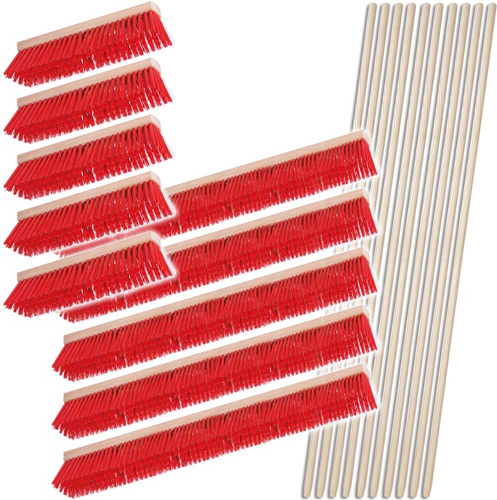 BRB Besen-Set, 10x Straßenbesen, Kunststoffborsten, 5X 400 mm, 5X 1.000 mm, 10x Sattelholz-Besenstiel