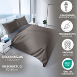 thumbnail of Satin Bettwäsche 155x220 cm 100% Baumwolle Braun Luxus Set Uni Wendeseite Anthrazit Kissenbezug 80x80 cm Reißverschluss