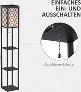 thumbnail of Stehleuchte mit Regal 26x26x160 cm E27 bis 40 W mit Textilschirm und Zugschalter, MDF in Schwarz, modernes Wohnlicht