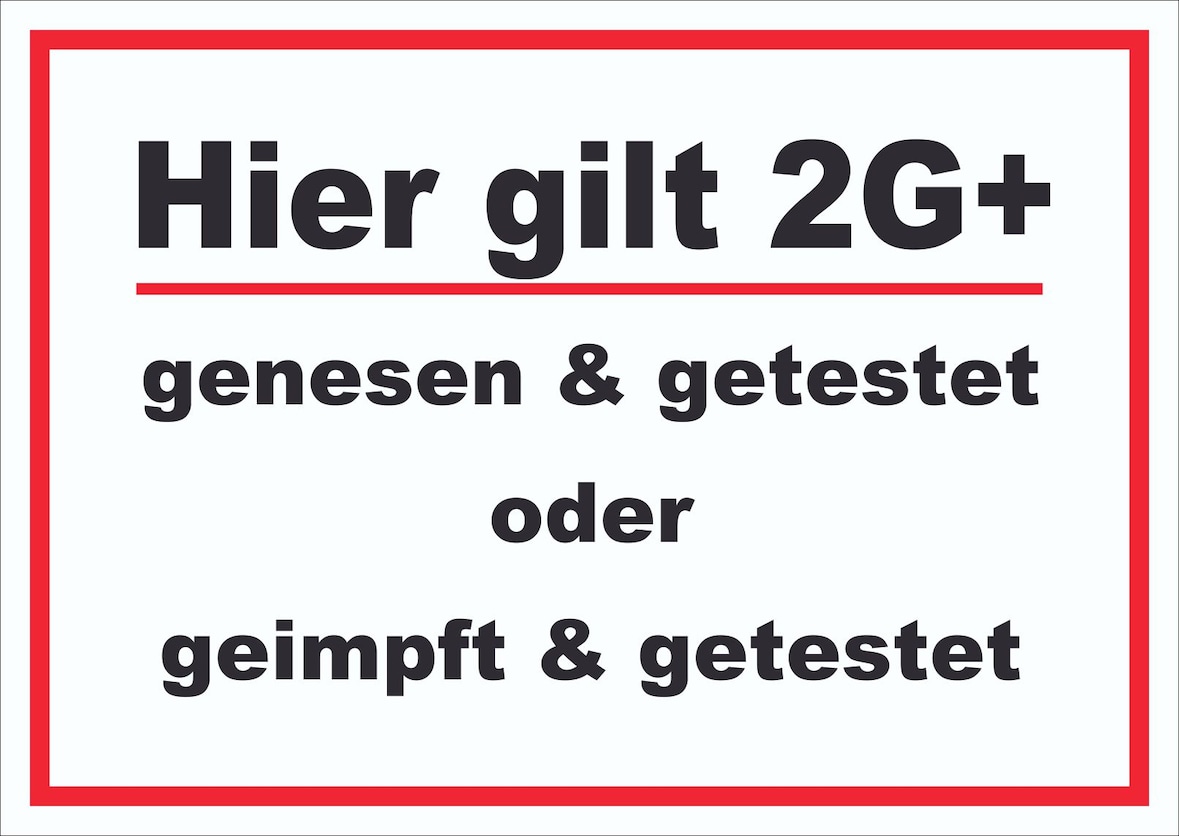 Hier gilt 2G Plus Hinweis Schild mit Text waagerecht A1 Rückseite selbstklebend