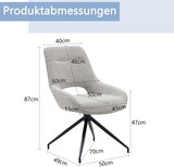 thumbnail of Drehbarer Esszimmerstuhl mit Armlehnen, Stoff in Warm Grey, Metallgestell Schwarz, 87x50 cm, 360° drehbar