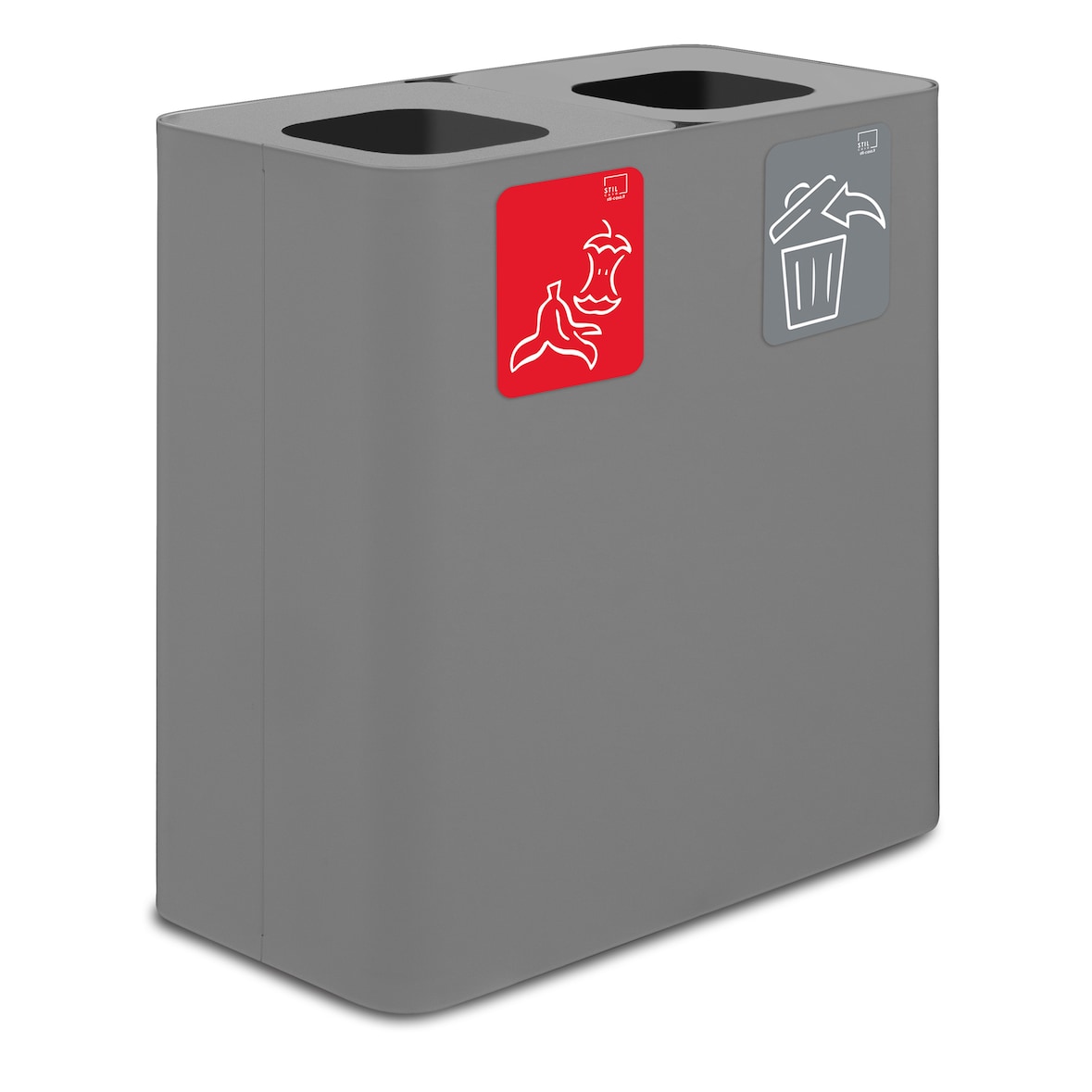 Stil Casa PURE système de collecte des déchets, acier peint, 77x38xh. 80 cm, 200 litres avec deux compartiments de 100 litres chacun, gris.