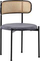 thumbnail of Esszimmerstuhl 2er Set 75x40x45 cm mit Rattan Rückenlehne Samtbezug Metallbeine ergonomisch gepolstert Grau