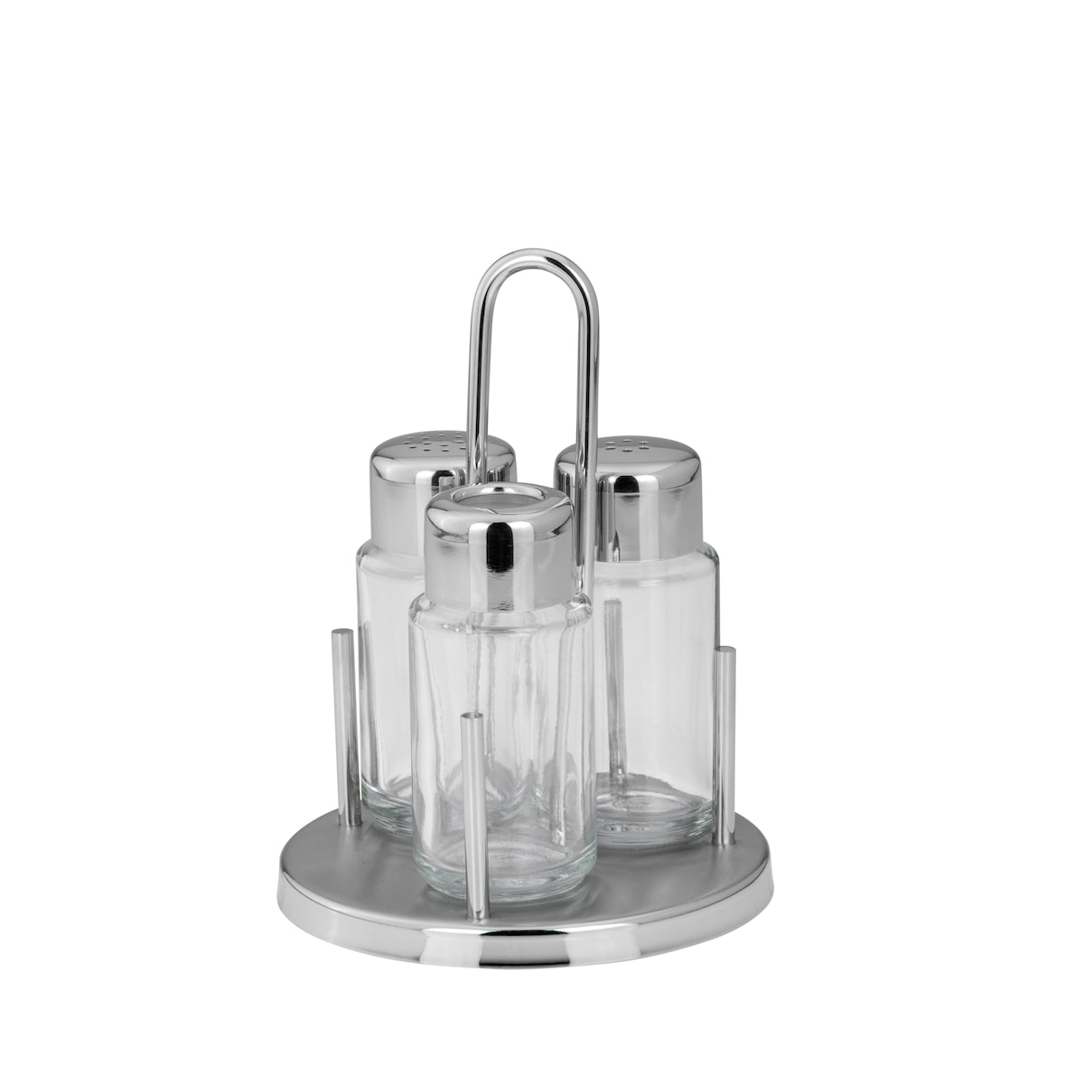 Salz, Pfeffer & Zahnstocher - Menage Set 3-teilig, je Flasche: H 8,5cm D 4 cm, 50ml, Glas/Edelstahl