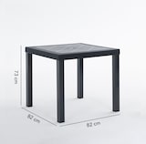 thumbnail of Mesa RAUL 82x82 cm para exterior en aluminio y polipropileno, con patas verticales, borde efecto ratán y orificio para sombrilla – Negro