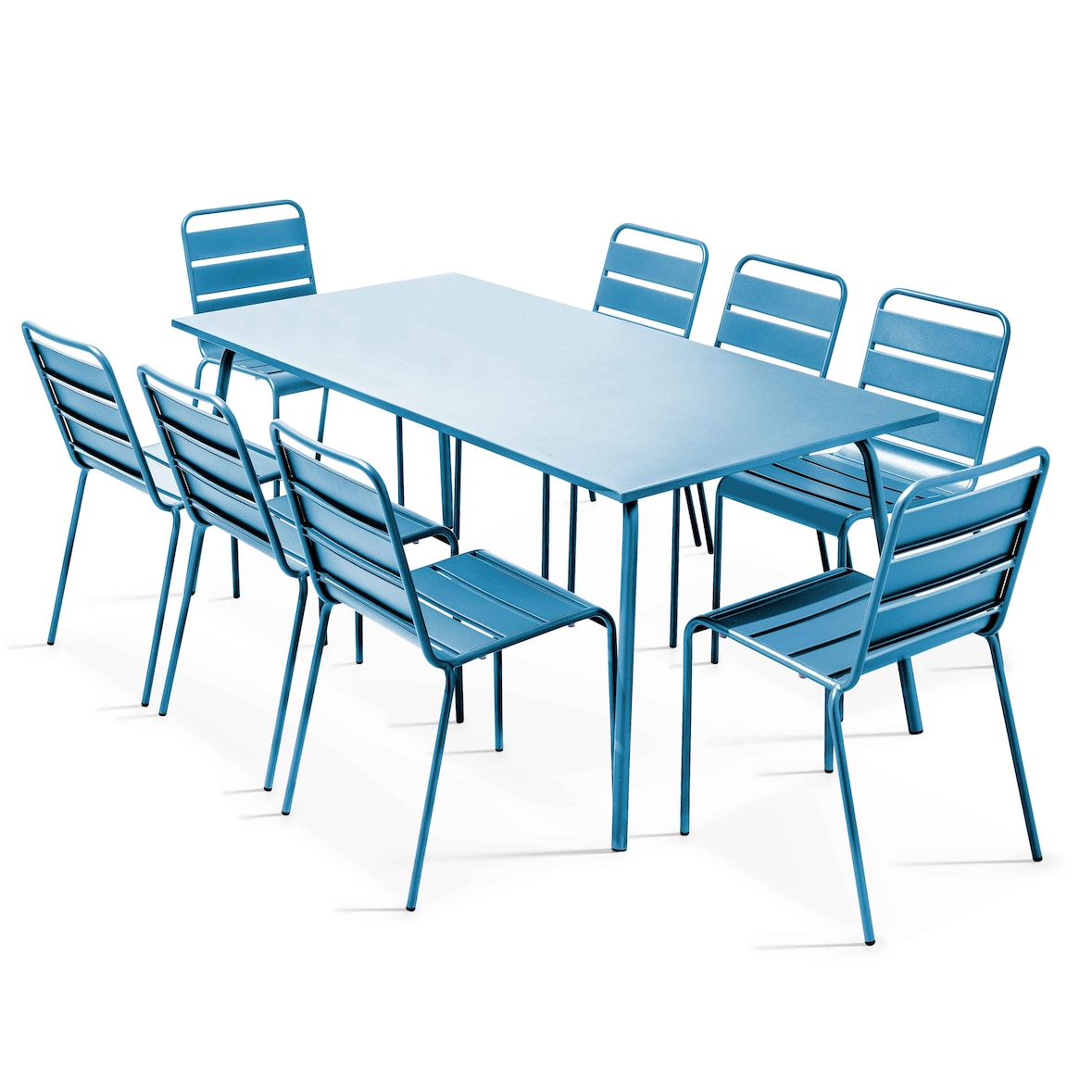 Ensemble table de terrasse et 8 chaises en métal bleu pacific  - Oviala