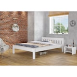 thumbnail of Weißes Doppelbett 180x200 Massivholzbett Kiefer massiv mit wählbarem Zubehör V-60.38-18W Federholzrahmen inkl.