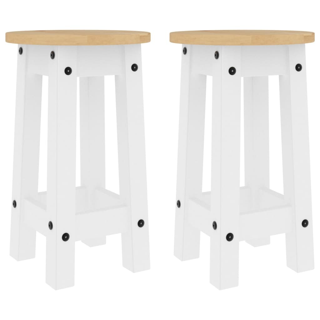 Tabourets De Bar Lot De 2 Blanc Bois Massif De Pin