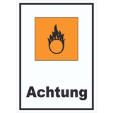 thumbnail of Schild Gefahrensymbol Brandfördernd Achtung Brand hochkant A2 Rückseite selbstklebend