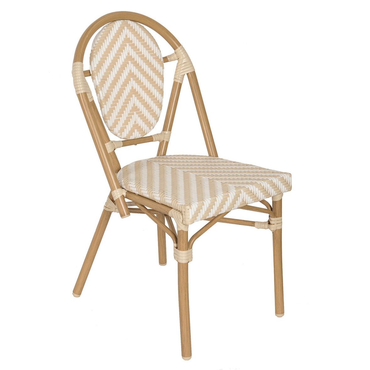 Chaise de terrasse style bistrot parisien en aluminium et rotin beige