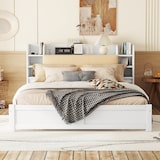 thumbnail of Flachbett 180x200 cm mit Vier Schubladen, Stauraum und Nachttisch – Weiß, Robustes Design aus Kiefernholz und MDF