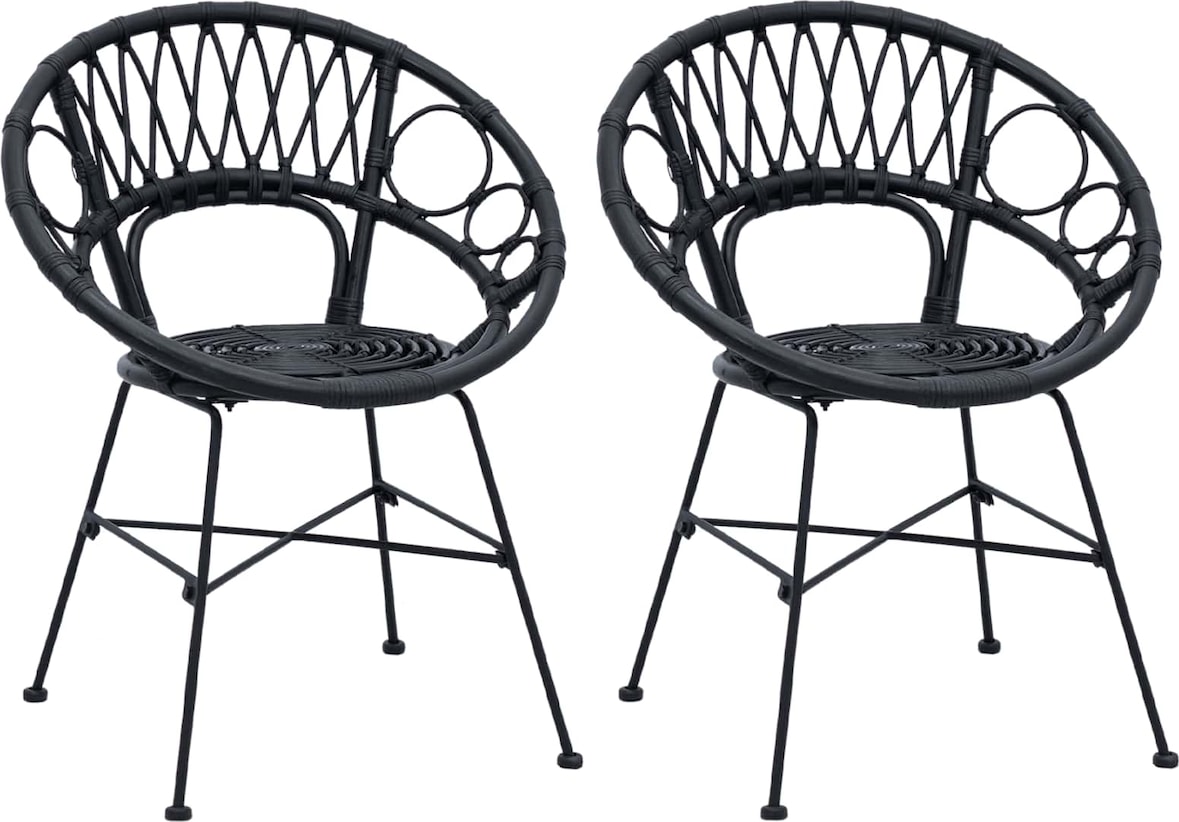 vidaXL Esszimmerstuhl 2 pcs Schwarz 49 x 51 x 81 cm Rattan und Eisen