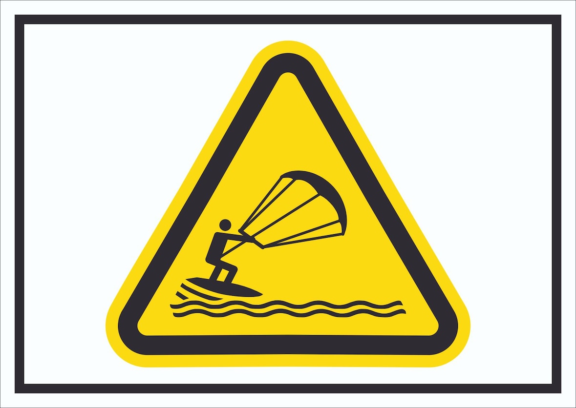 Schild Warnung Kitesurfer Symbol A6 Rückseite selbstklebend