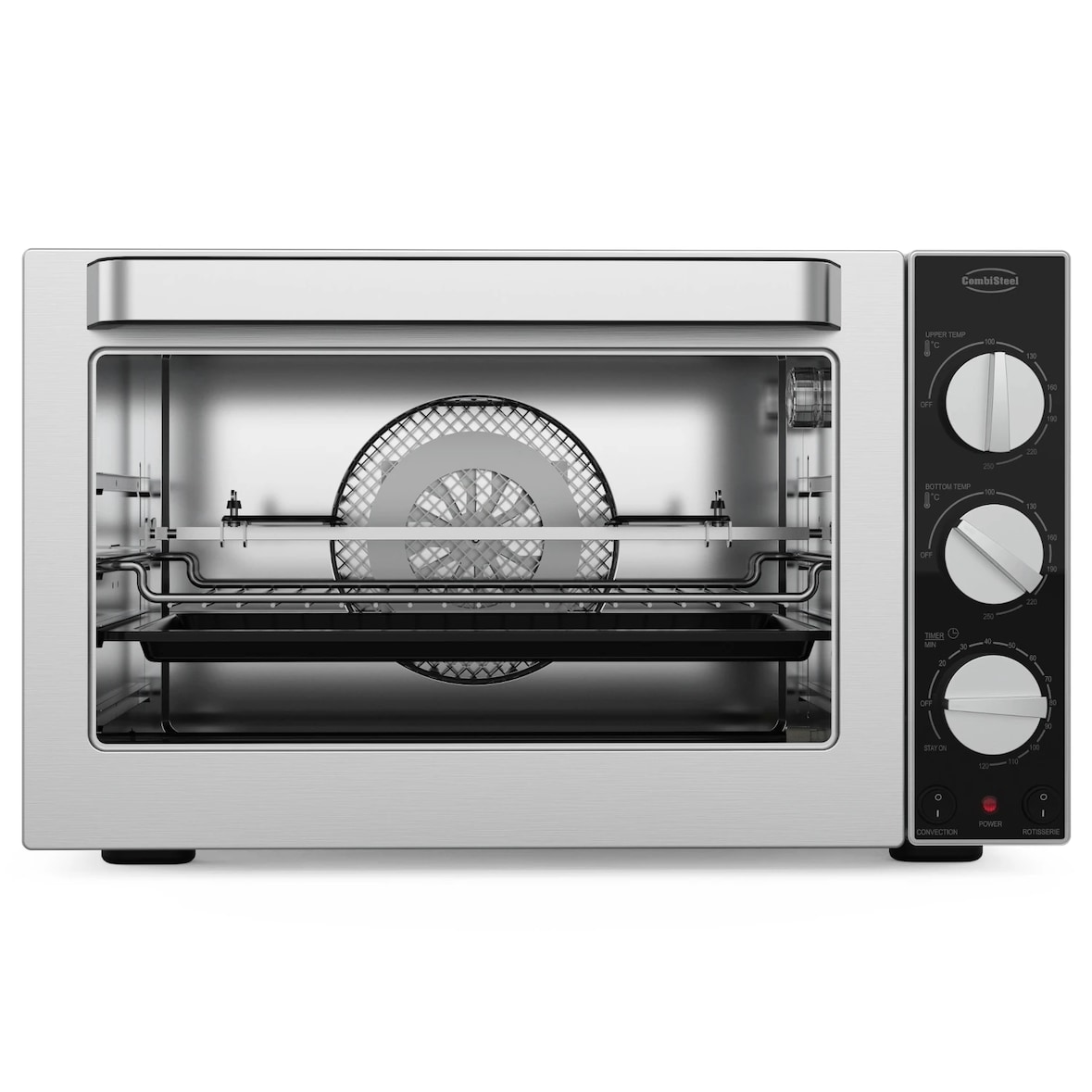 CombiSteel Multifunctionele Rotisserie-/Heteluchtoven | 4 Niveaus (452x302) | Elektrisch | 100°C/250°C | 2.7kW (230V) | 605x480x375(h)mm
