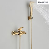 thumbnail of "ROSA" | Miscelatore vasca a cascata doccia oro | in acciaio inox comprensivo di doccetta e supporto | Set completo termostato vasca con rubinetto