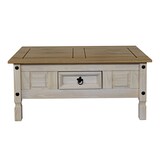 thumbnail of Couchtisch 100 x 60 cm mit Schublade Pinienholz weiß honigfarben lasiert MEXICO