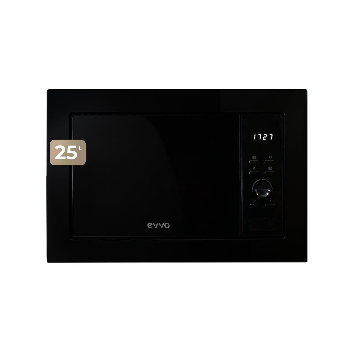 Microondas integrable EVVO Mi35 Negro, 25L de Capacidad, Grill 1000W, Puerta y Marcos Efecto Brillante, Multifunción, 8 Funciones