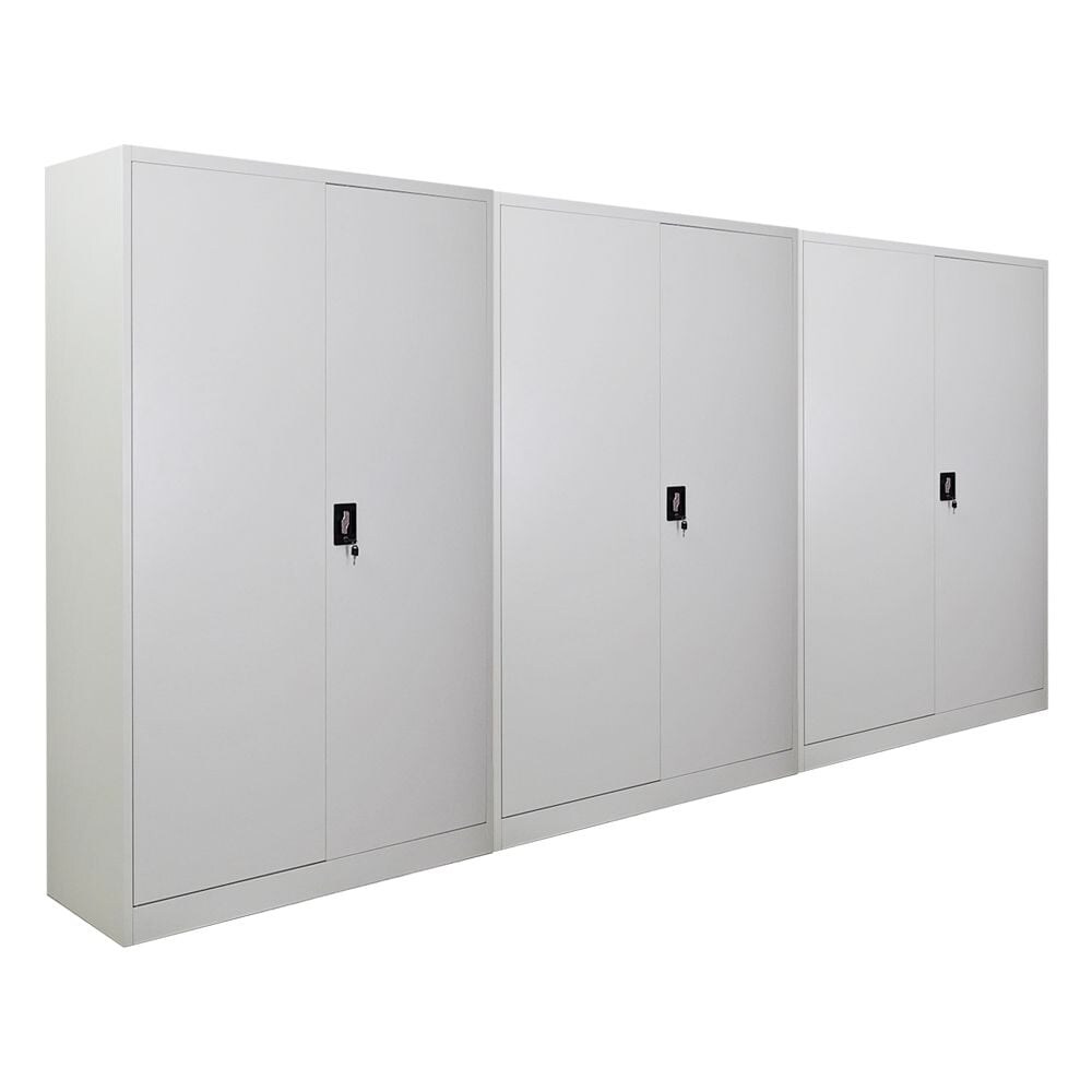 PROREGAL Mega Deal 3x Flügeltürenschrank ELEPHANT Metall Aktenschrank komplett montiert abschließbar 180x120x40cm 4 Ebenen Stahlschrank Lichtgrau