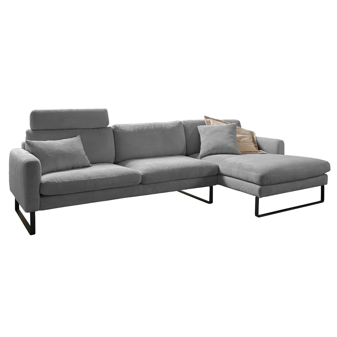 KAWOLA Sofa RICARDA Ecksofa Cord grau Recamiere rechts