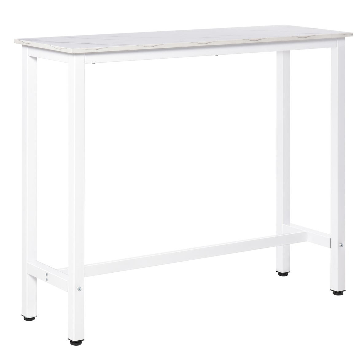 Mesa de Bar Mesa de Comedor con Superficie de Granos de Mármol Estructura de Acero Estilo Moderno para Cocina Bistro Cafetería 120x40x100 cm Blanco